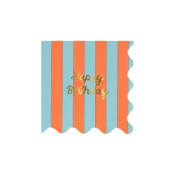 Stripe Happy Birthday Small Napkins (x 16)><noscript><img width=