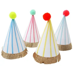 Stripe Pompom Party Hats (x 8)>Meri Meri New