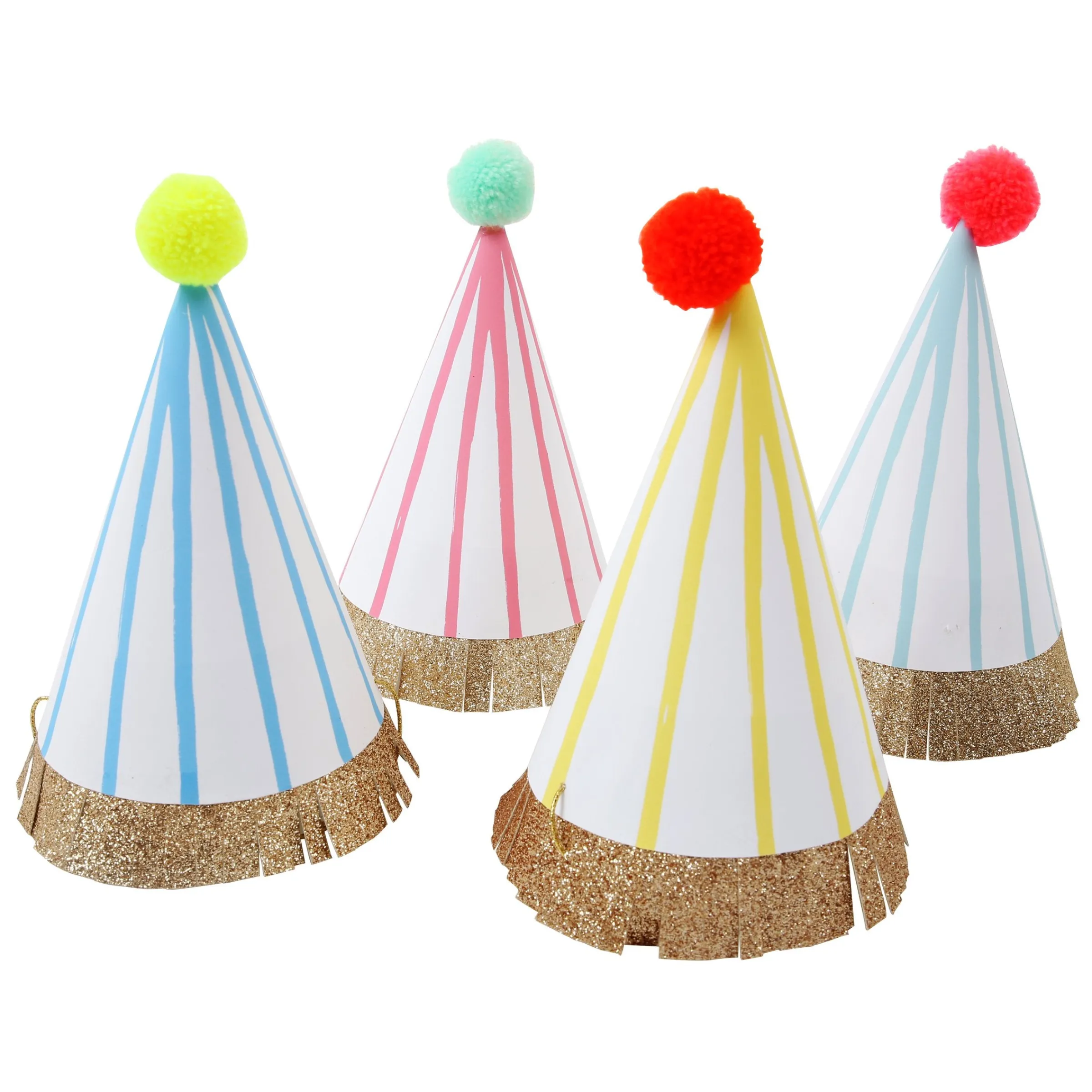 Stripe Pompom Party Hats (x 8)>Meri Meri New