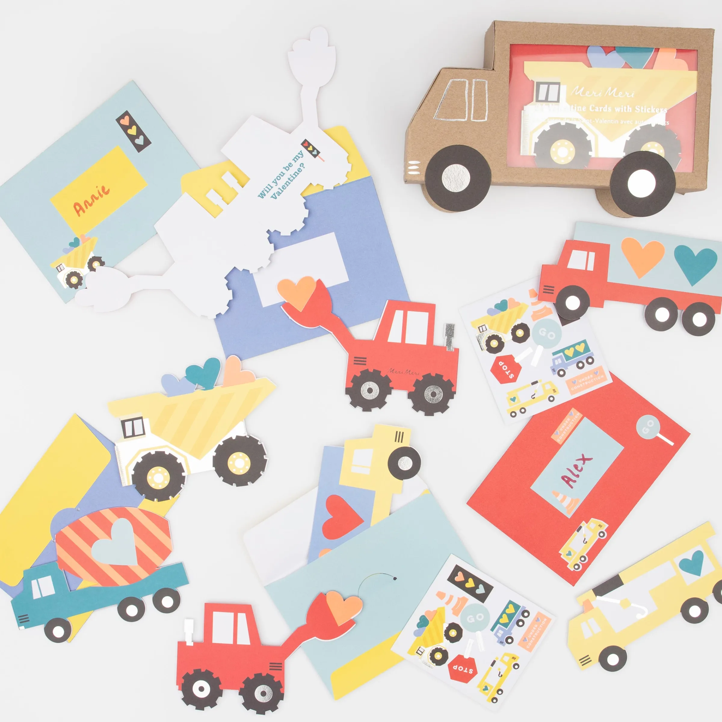 Truck Kids Valentine's Cards & Stickers Set (x 24)>Meri Meri Hot